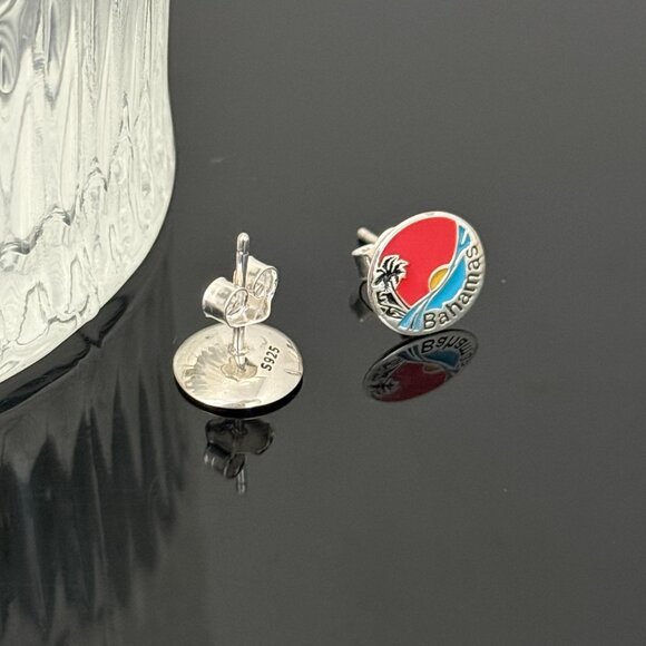 Bahamas Beach Earrings S925 Sterling Silver Handmade Ear Stud - Picture 3 of 3